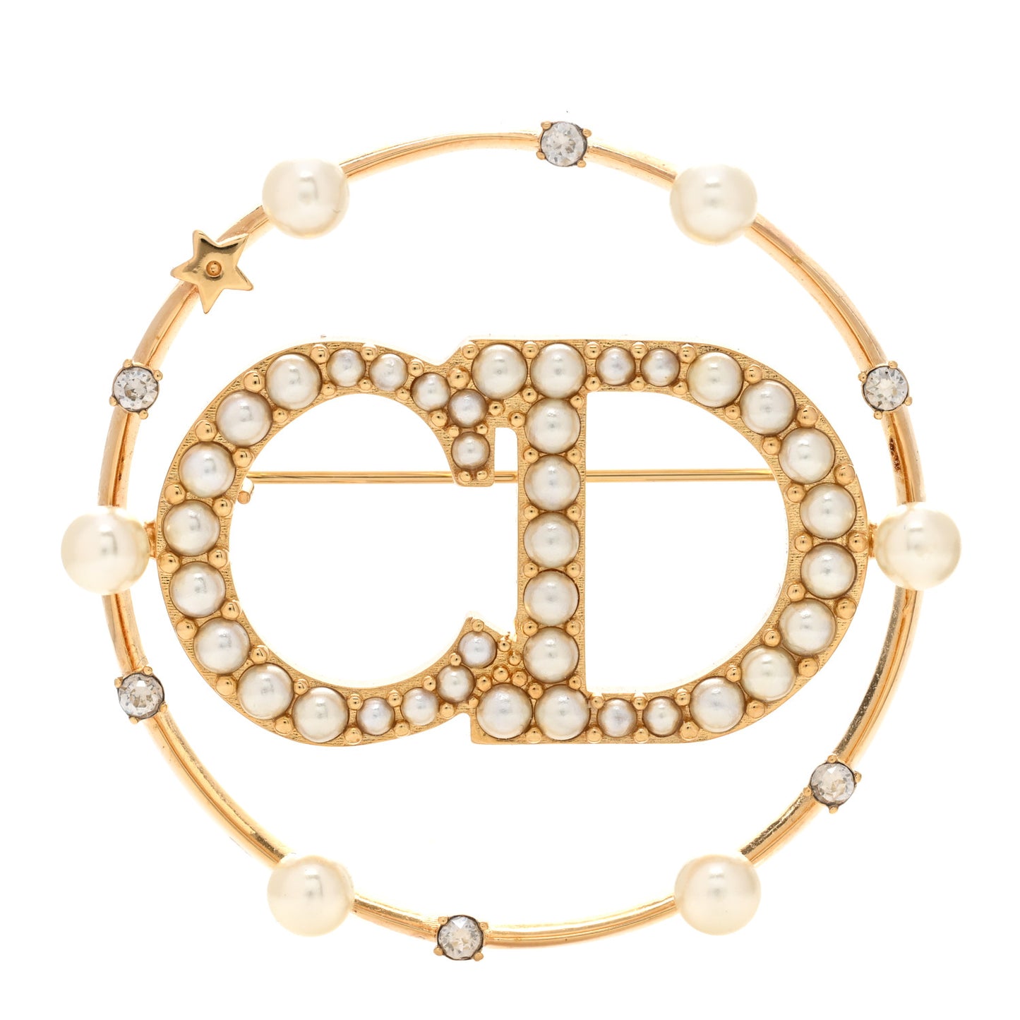 Crystal Pearl Clair D Lune Brooch Gold