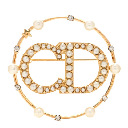 Christian Dior Crystal Pearl Clair D Lune Brooch Gold 1 of 4