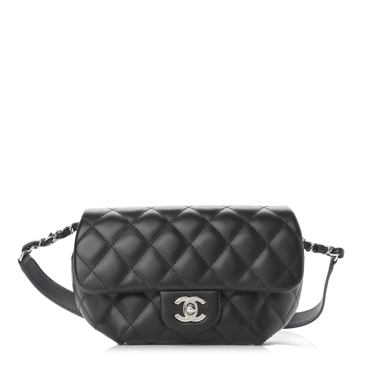 Calfskin Quilted CC Uniform Flap Belt Bag Black