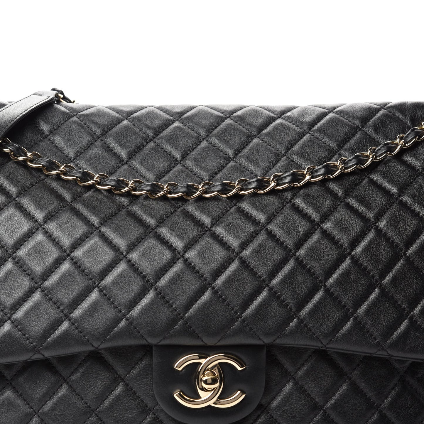 Calfskin Quilted XXL Travel Flap Bag Black