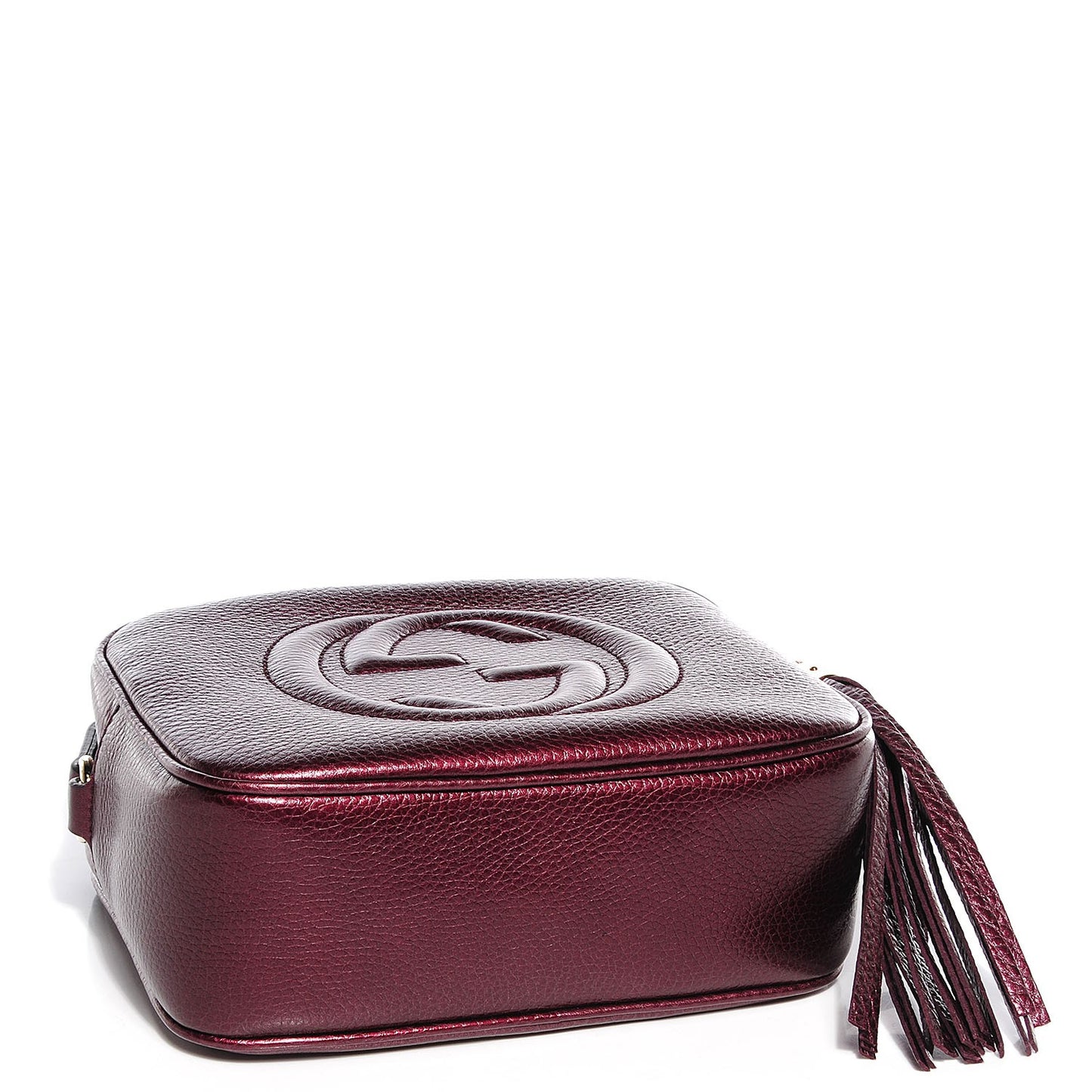 Metallic Pebbled Calfskin Small Soho Disco Bag Burgundy