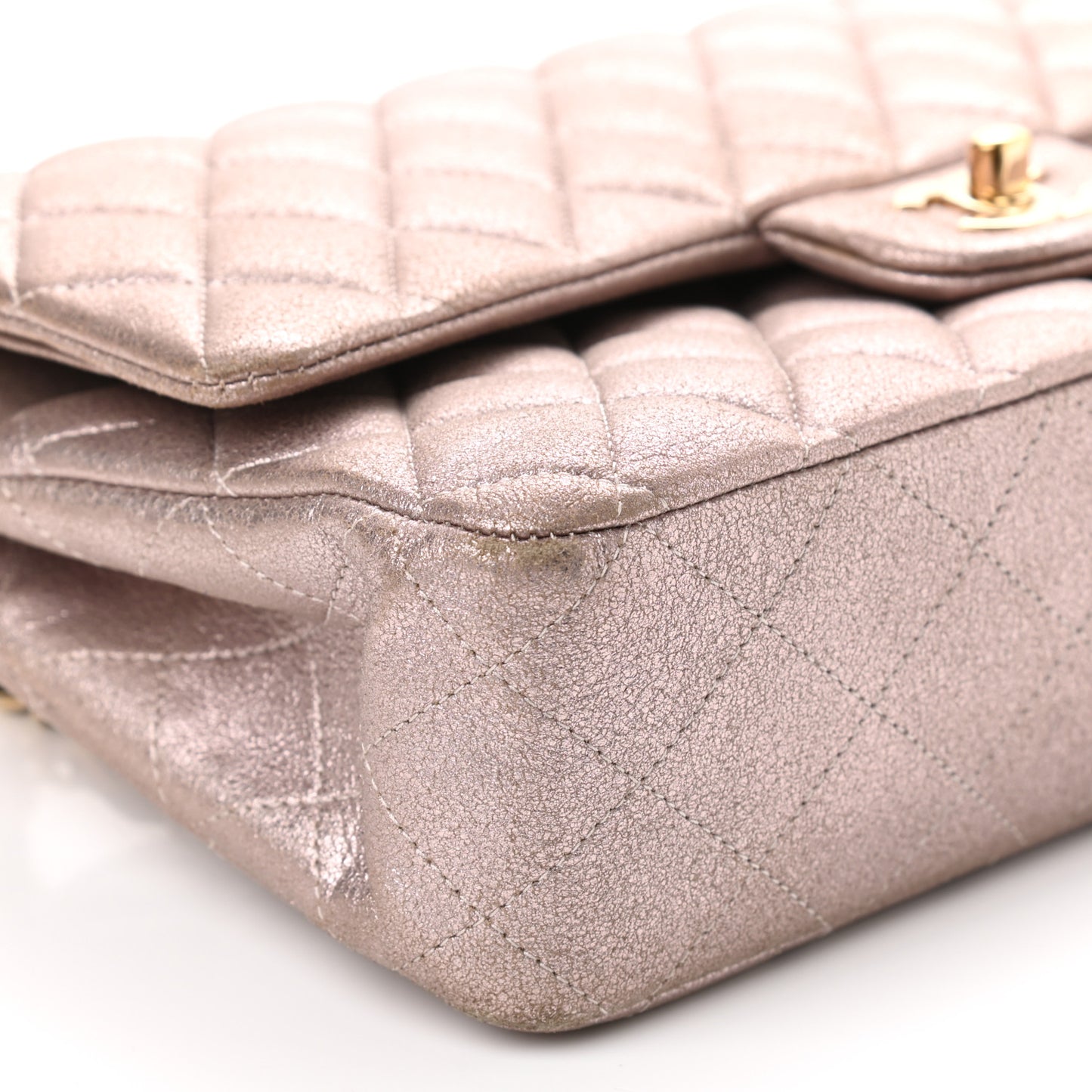 Iridescent Calfskin Quilted Medium Double Flap Light Pink