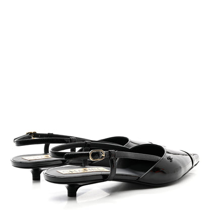 Chanel Patent CC Low Heel Slingback 38 Black 4 of 10