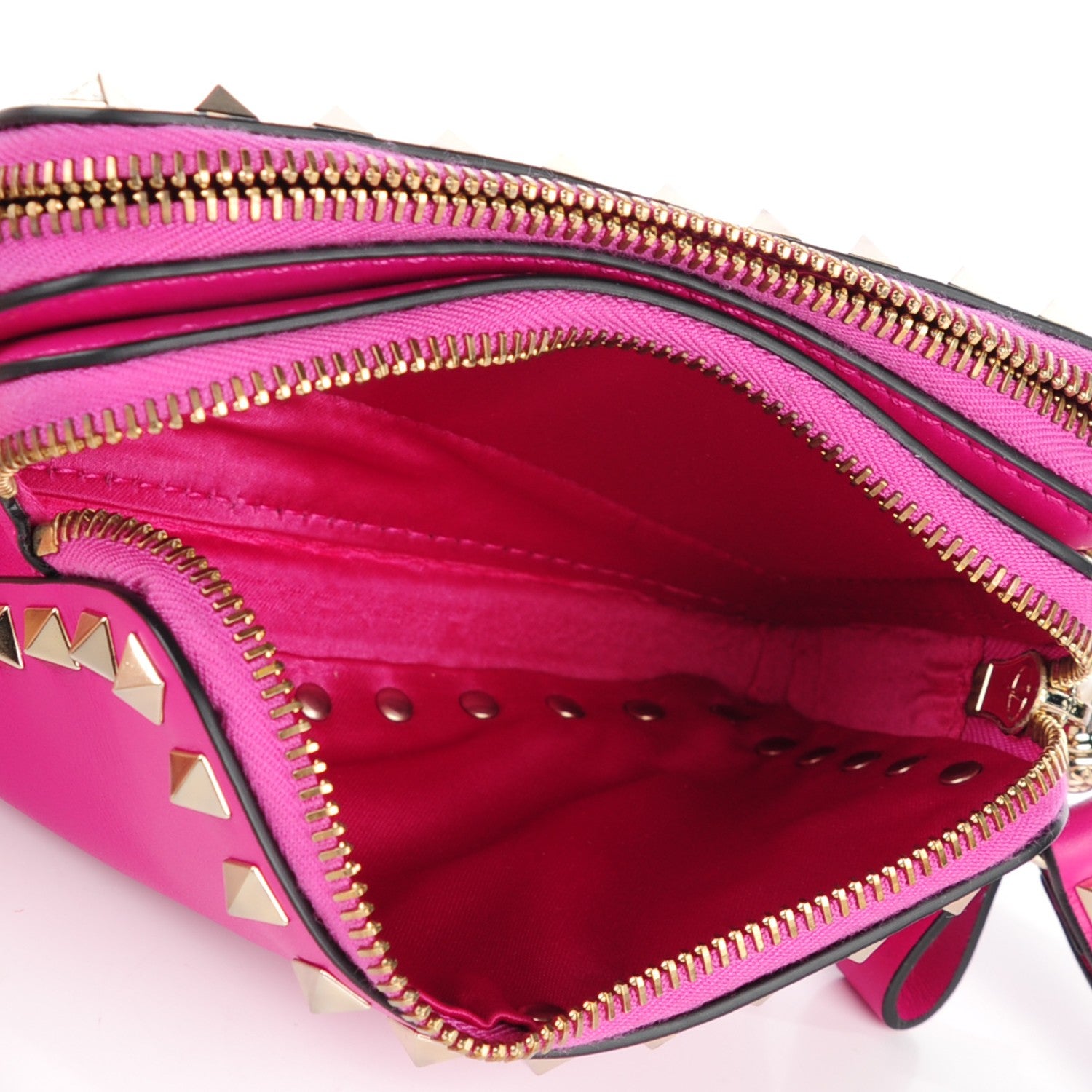 Valentino Garavani Vitello Rockstud Double Zip Compartment Clutch Wristlet Bag Fuxia 5 of 7