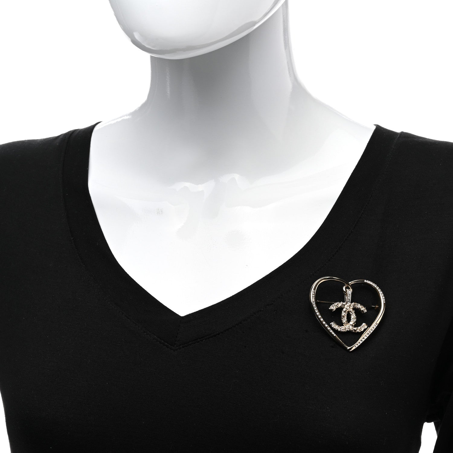 Chanel Crystal CC Logo Heart Brooch Gold 2 of 5