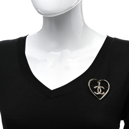 Chanel Crystal CC Logo Heart Brooch Gold 2 of 5