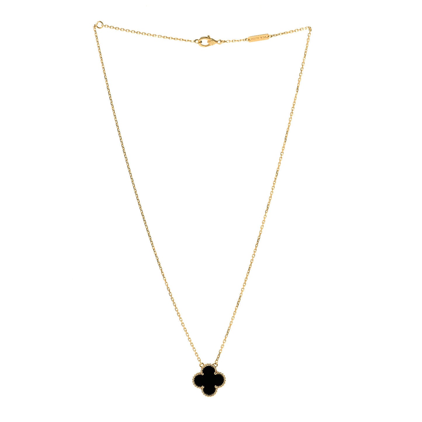 18K Yellow Gold Black Onyx Vintage Alhambra Pendant Necklace