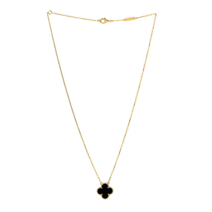 Van Cleef & Arpels 18K Yellow Gold Black Onyx Vintage Alhambra Pendant Necklace 1 of 5