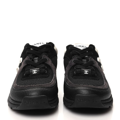 Chanel Mesh Suede Grained Calfskin Womens CC Sneakers 35 Black White 2 of 11