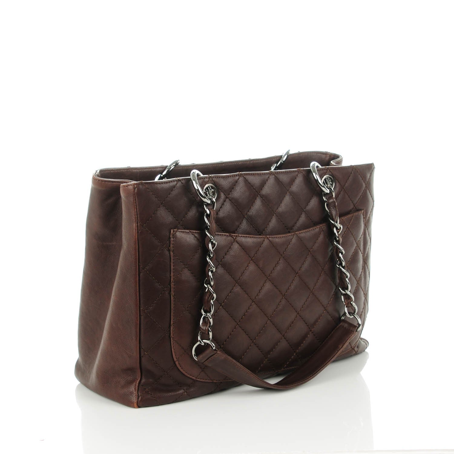 Chanel Calfskin Quilted Grand Shopping Tote GST Dark Brown 3 of 7