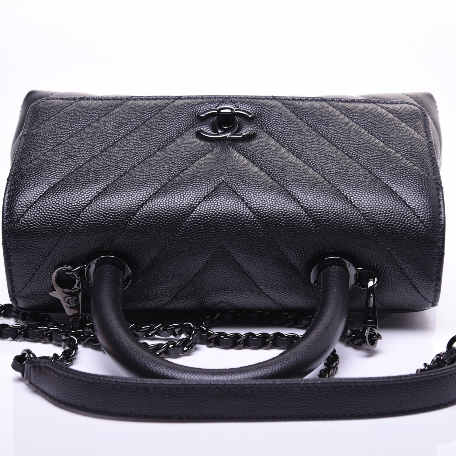 Chanel Caviar Chevron Quilted Mini Coco Handle Flap So Black 11 of 14