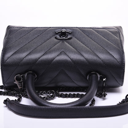 Chanel Caviar Chevron Quilted Mini Coco Handle Flap So Black 11 of 14