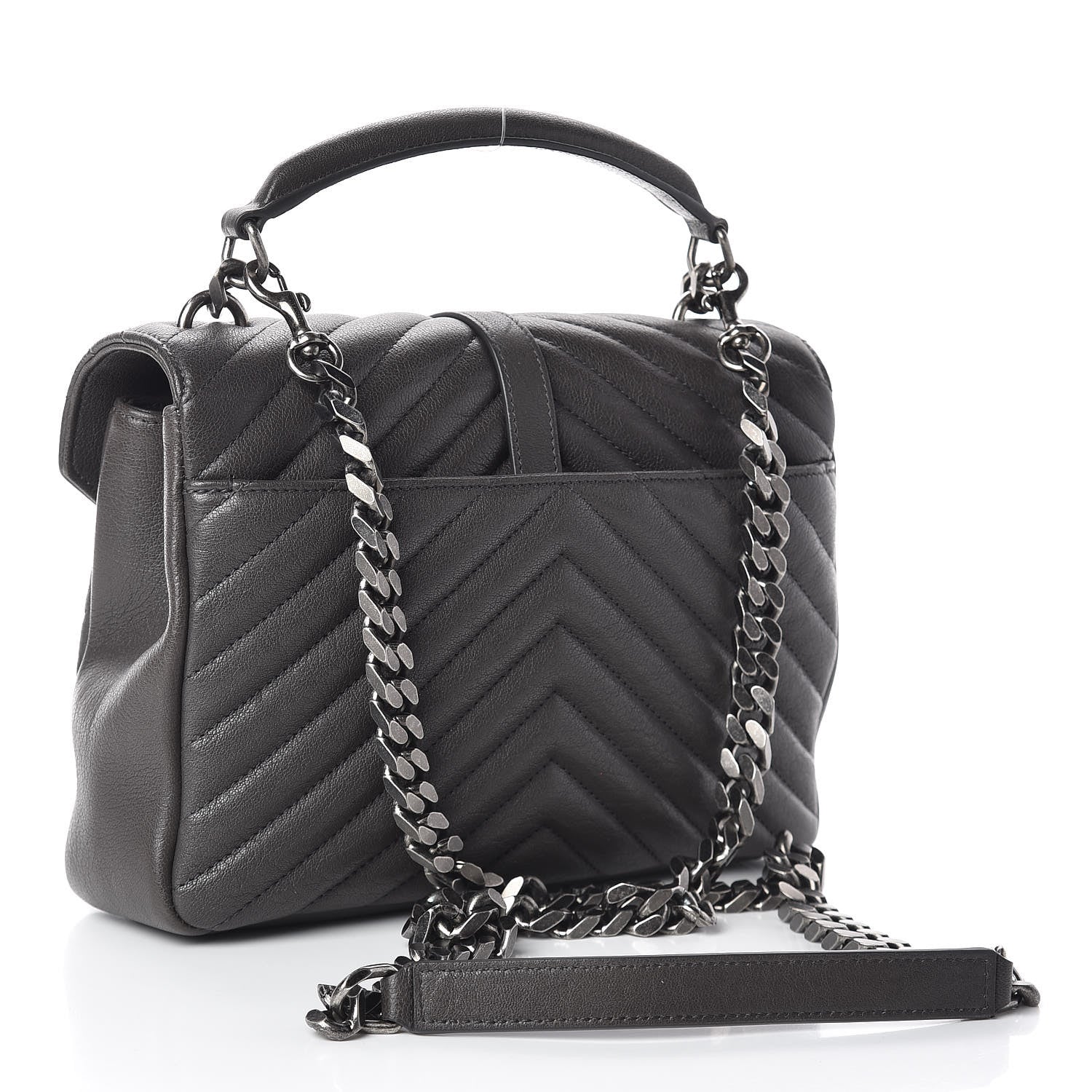 Saint Laurent Sheepskin Matelasse Chevron Monogram Medium College Bag Asphalt 3 of 12