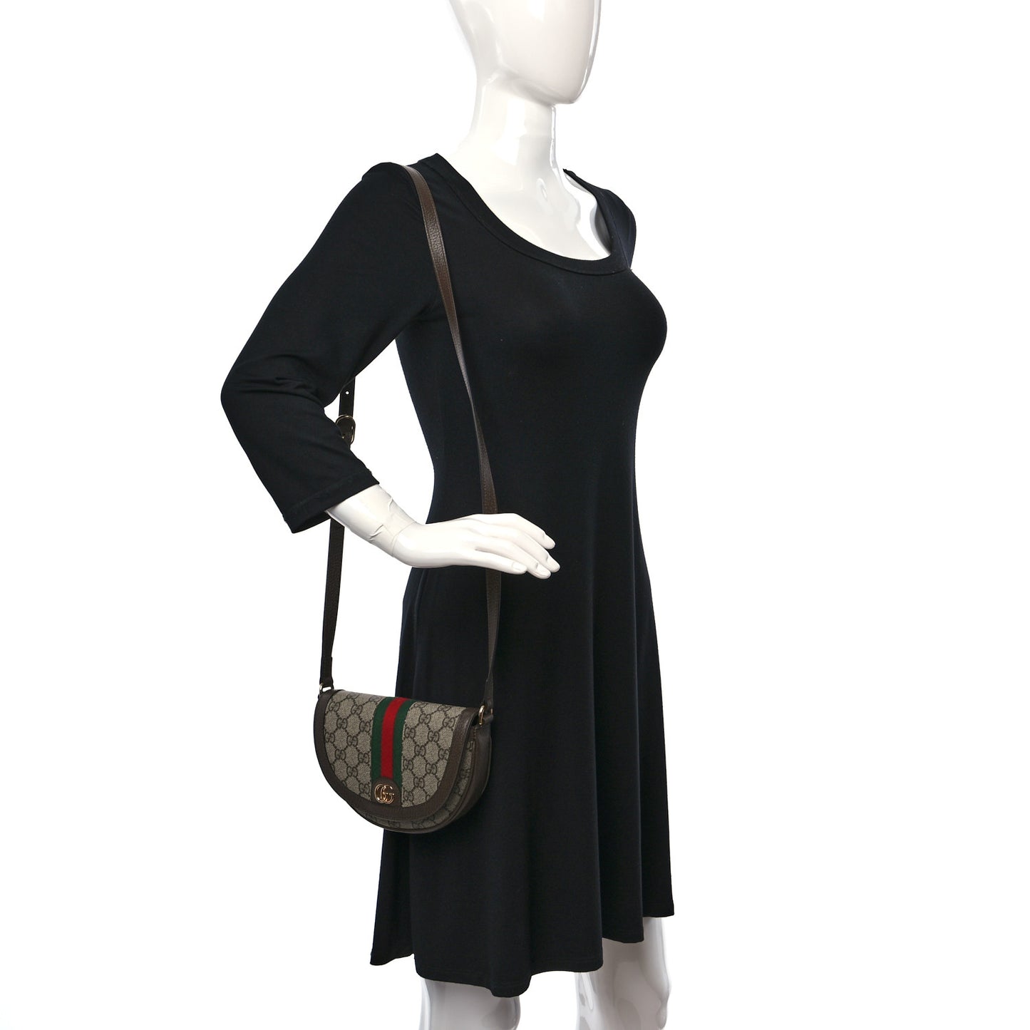 GG Supreme Monogram Textured Dollar Calfskin Web Mini Ophidia Flap Shoulder Bag Beige Ebony New Acero