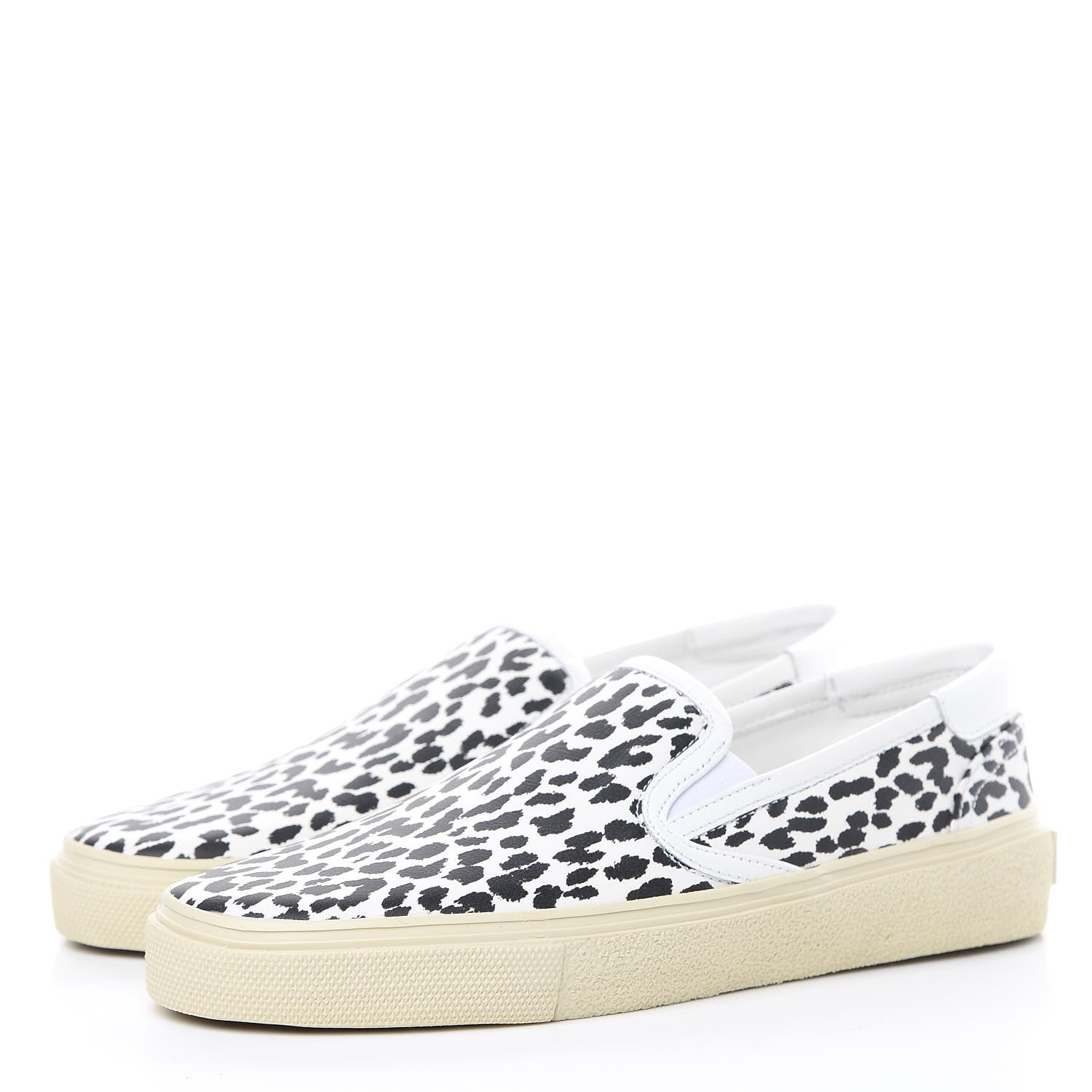 Saint Laurent Soft Calfskin Babycat Leopard Womens Skate Slip On Sneakers 38.5 Black White 3 of 9