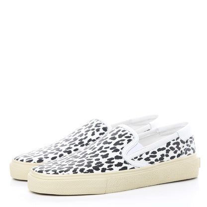 Saint Laurent Soft Calfskin Babycat Leopard Womens Skate Slip On Sneakers 38.5 Black White 3 of 9
