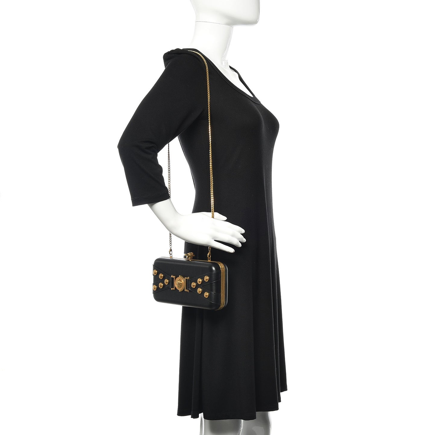 Nappa Medallion Tribute Evening Clutch Chain Black