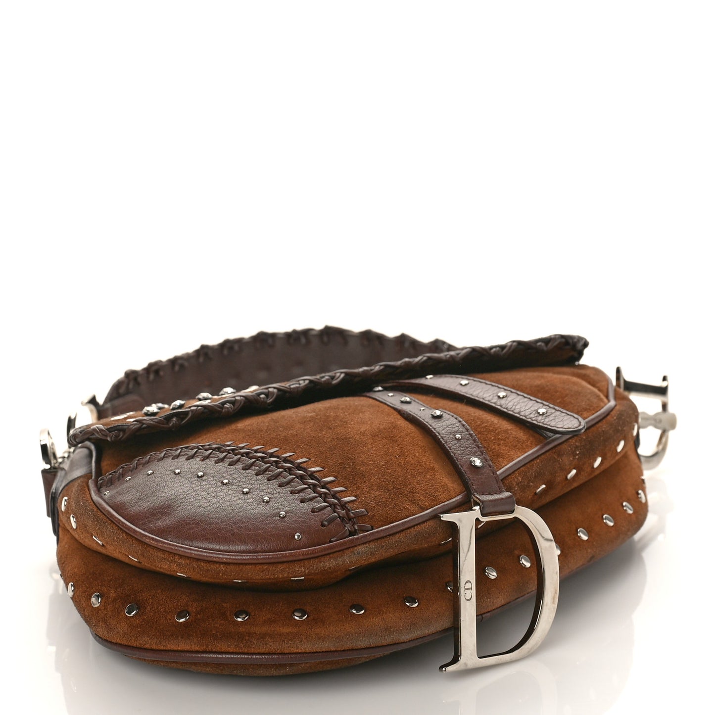 Suede Crystal Studded Saddle Bag Dark Brown