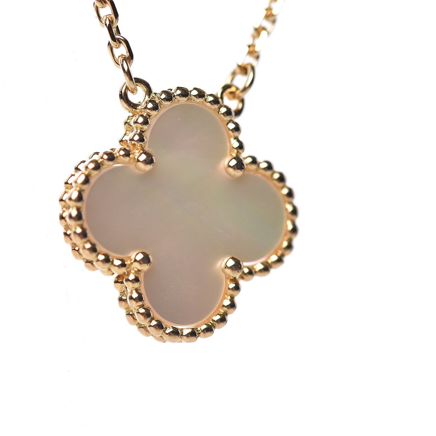 18K Yellow Gold Mother of Pearl Vintage Alhambra Pendant Necklace