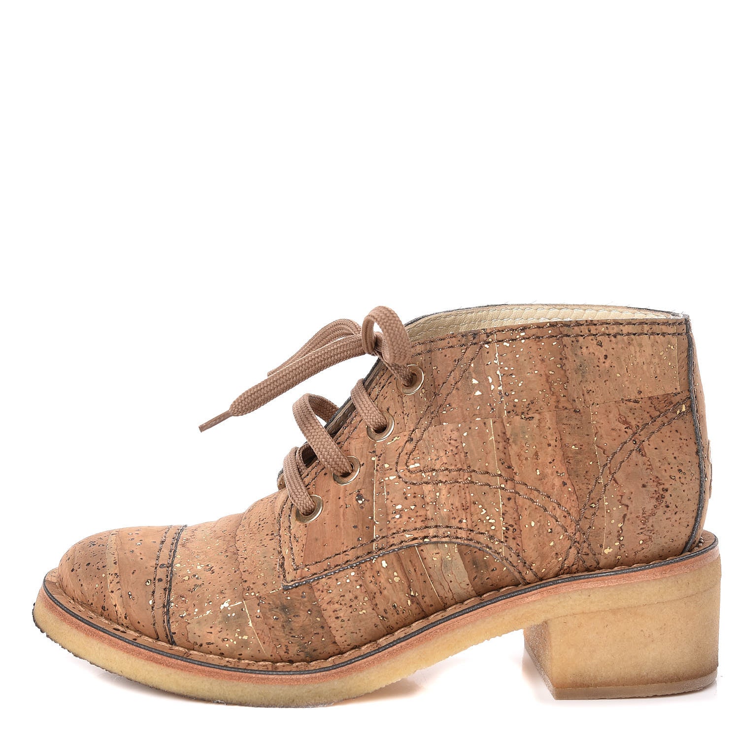 Chanel Cork Lace Up Boots 37 Beige Gold 1 of 11
