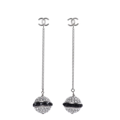 Chanel Crystal CC Drop Earrings Silver Black 1 of 6