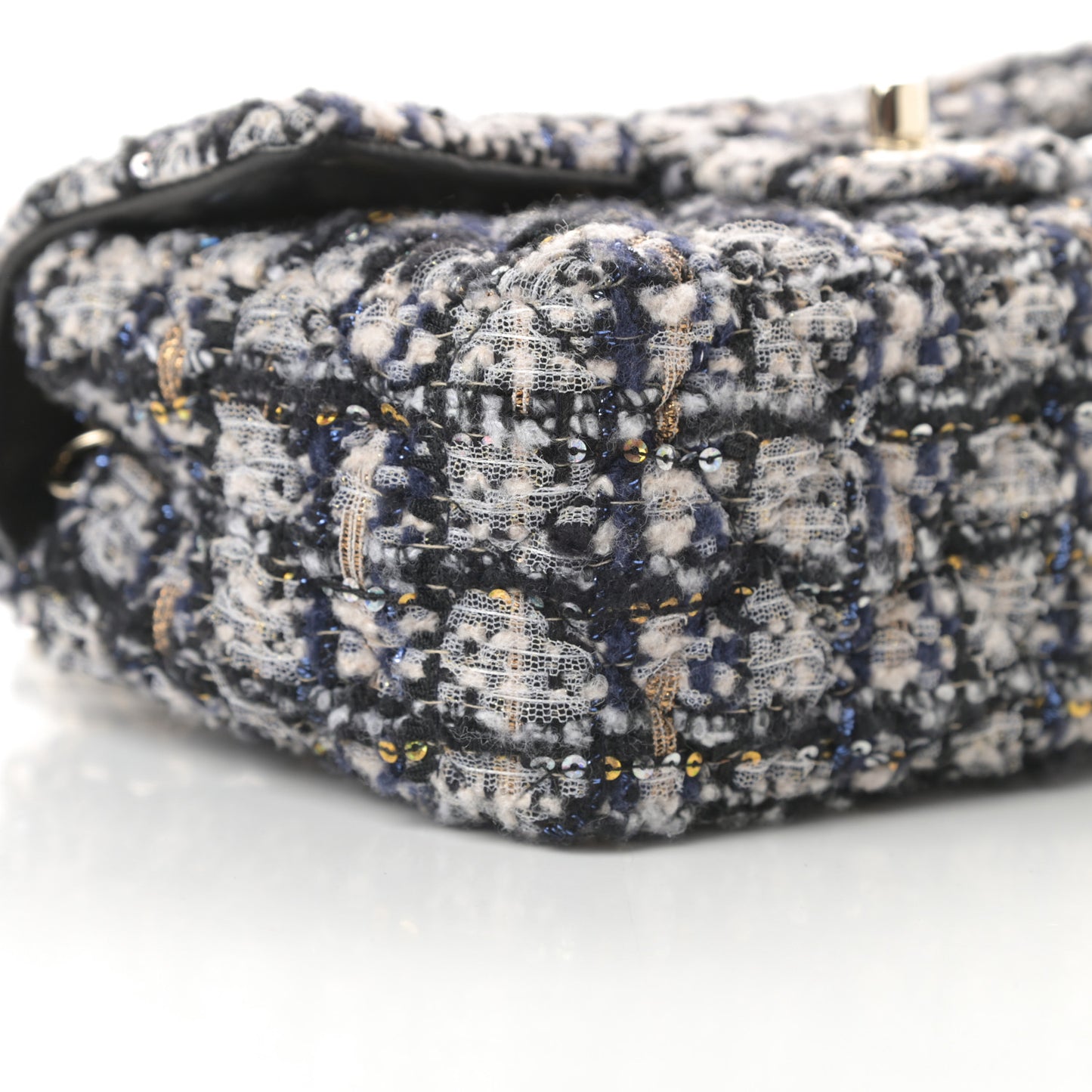 Glittered Tweed Quilted Mini Rectangular Flap Navy Blue