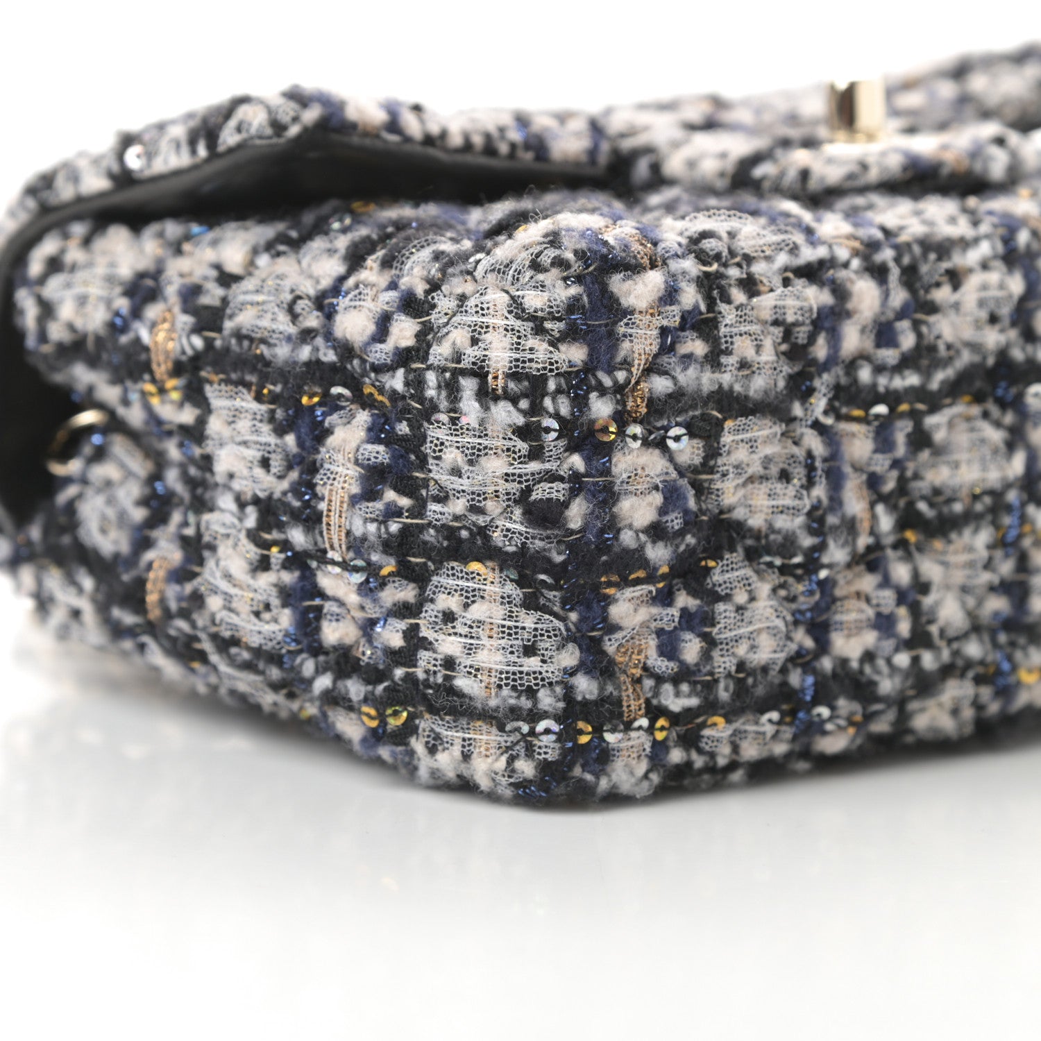 Chanel Glittered Tweed Quilted Mini Rectangular Flap Navy Blue 10 of 12