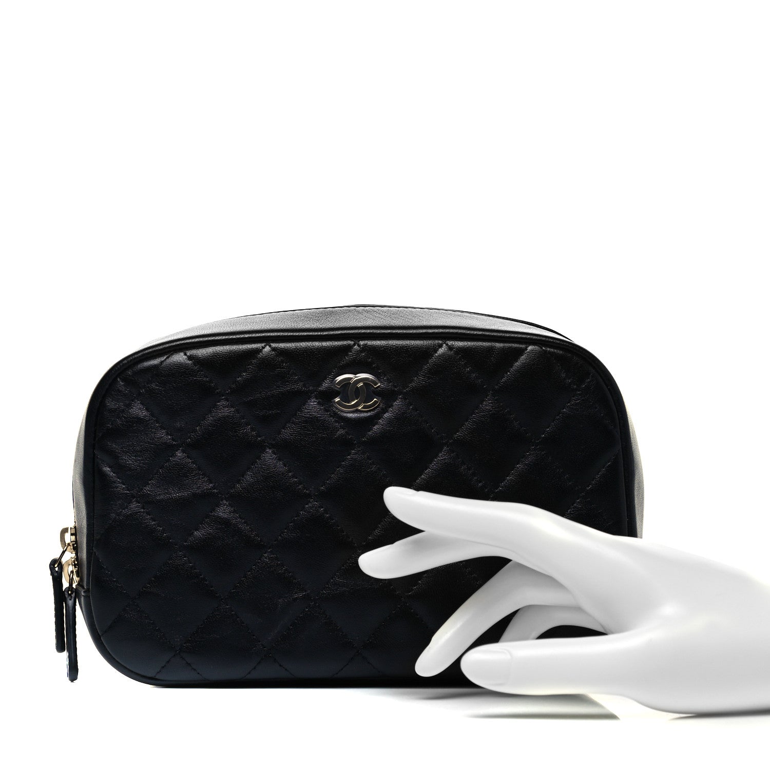 Chanel Lambskin Quilted Medium Curvy Pouch Cosmetic Case Black 2 of 9