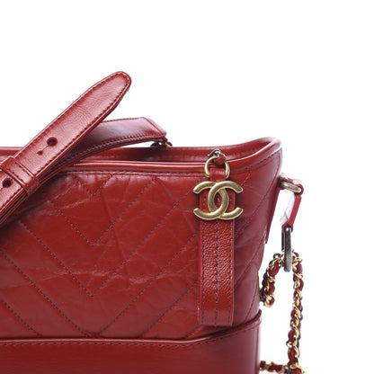 Chanel Aged Calfskin Chevron Quilted Small Gabrielle Hobo Red 9 of 11