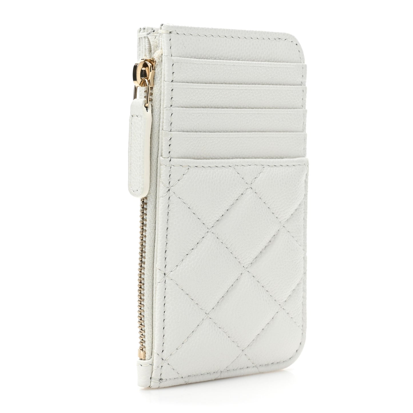 Caviar Quilted Flap Zip Card Holder White