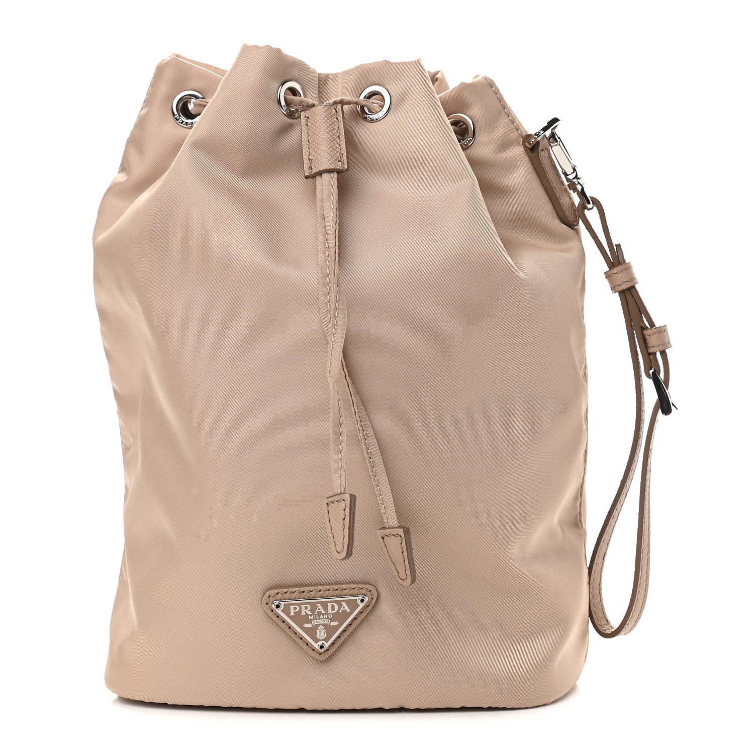 Prada Saffiano Tessuto Nylon Vela Bucket Wristlet Cammeo 1 of 9
