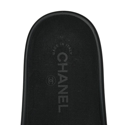 Chanel Tweed Camellia Flat Slide Sandals 39 Black 7 of 8
