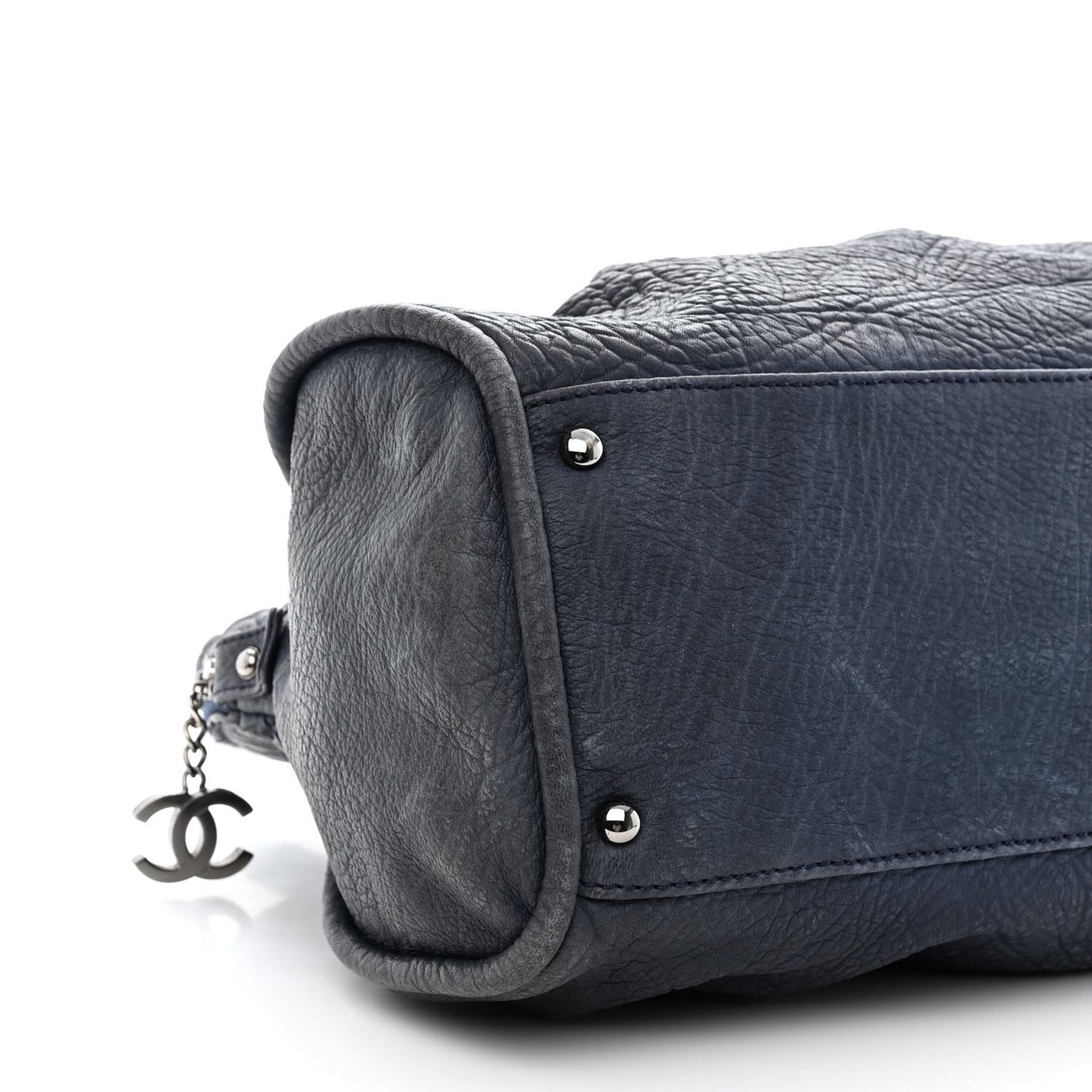 Distressed Lambskin Lady Braid Large Satchel Dark Blue