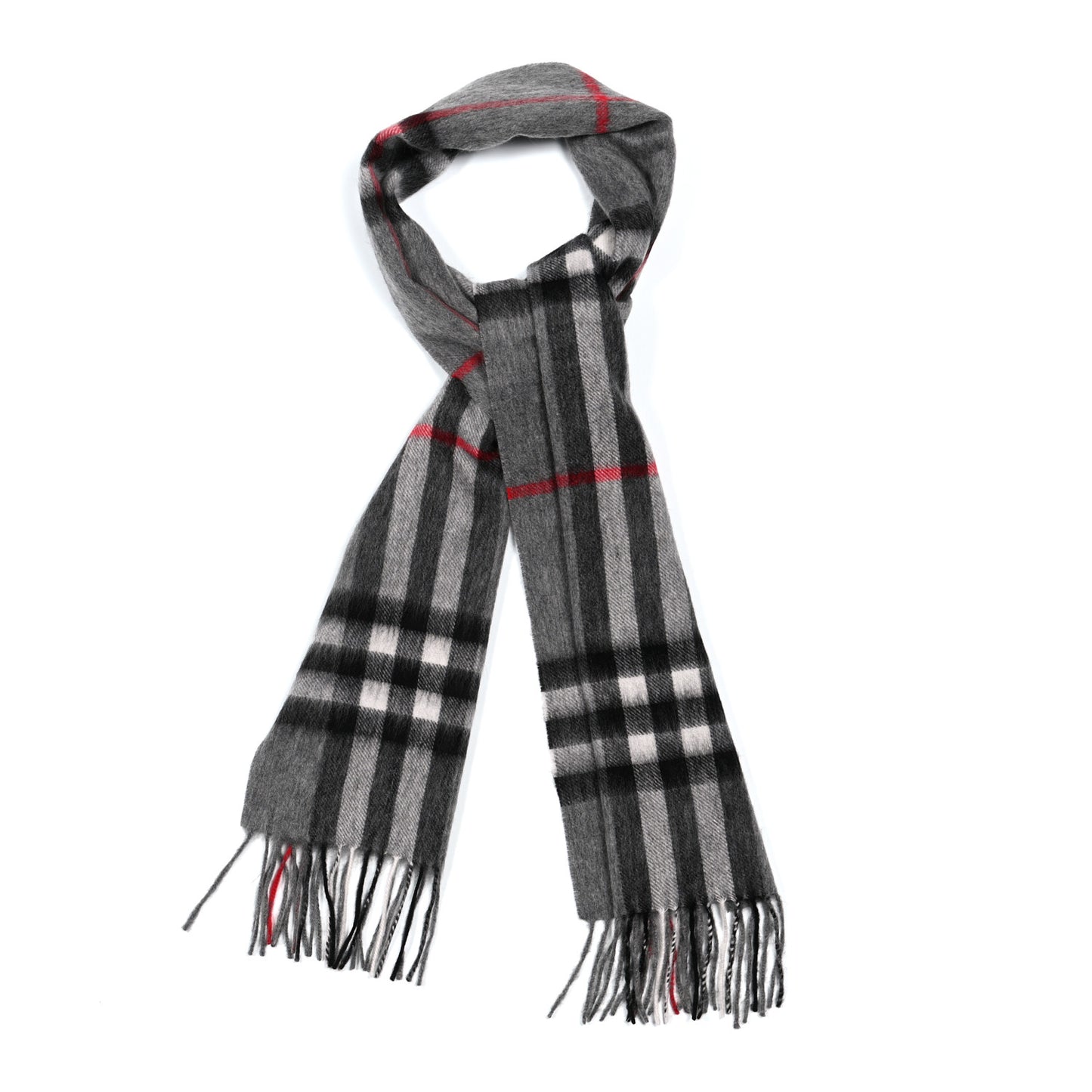 Cashmere Giant Check Fringe Scarf Light Grey