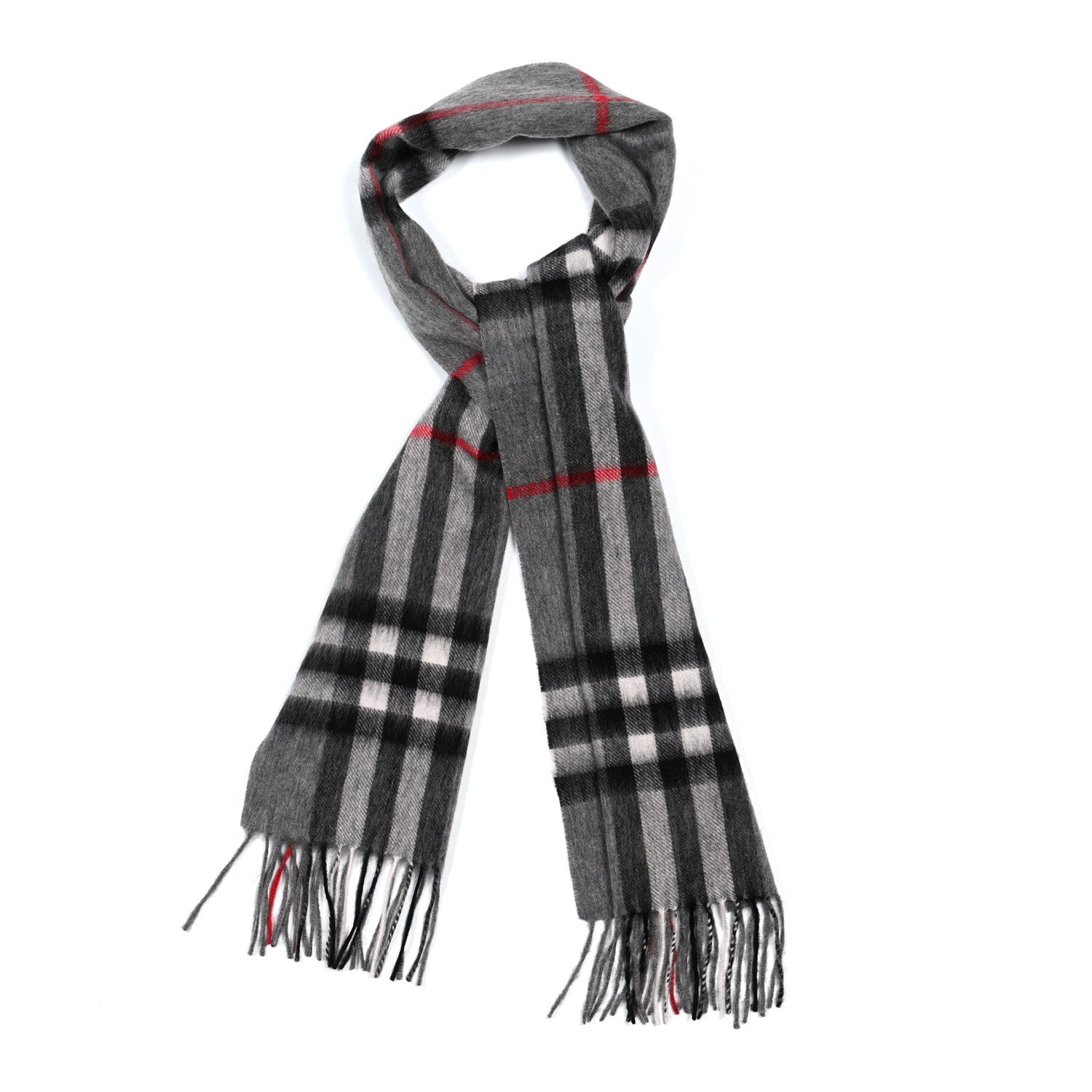 Burberry Cashmere Giant Check Fringe Scarf Light Grey 1 of 3