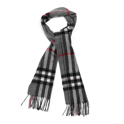 Burberry Cashmere Giant Check Fringe Scarf Light Grey 1 of 3