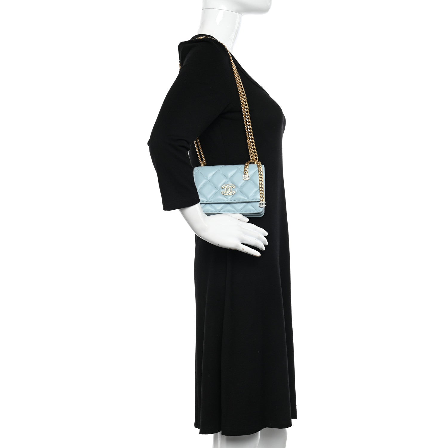 Chanel Lambskin Enamel Quilted Pending CC Clutch With Chain Light Blue 2 of 12
