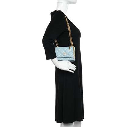Chanel Lambskin Enamel Quilted Pending CC Clutch With Chain Light Blue 2 of 12