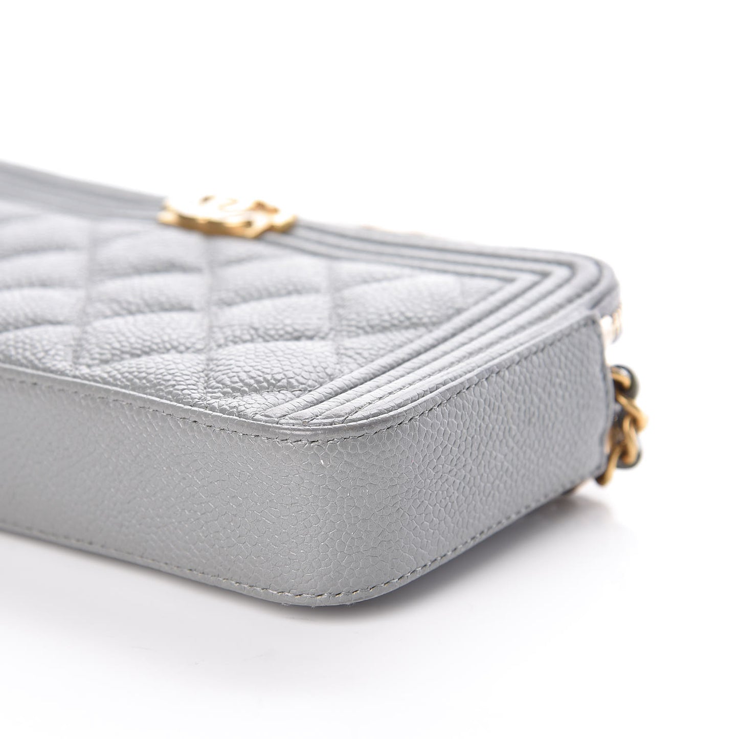 Caviar Quilted Small Boy Clutch With Chain Grey