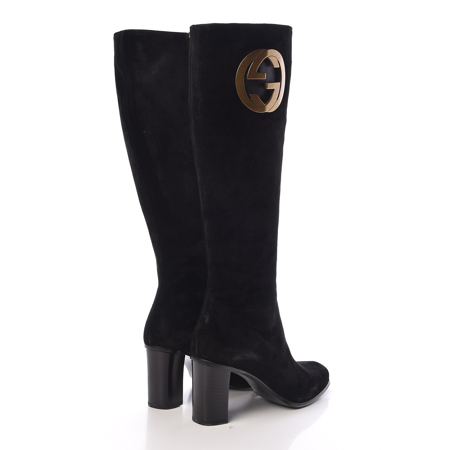 Gucci Suede Interlocking G Knee High Boots 7 Black 4 of 12