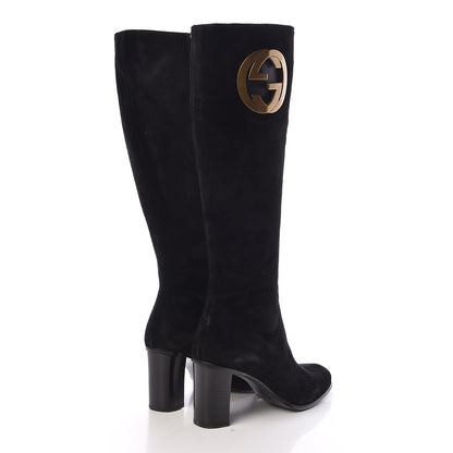 Gucci Suede Interlocking G Knee High Boots 7 Black 4 of 12