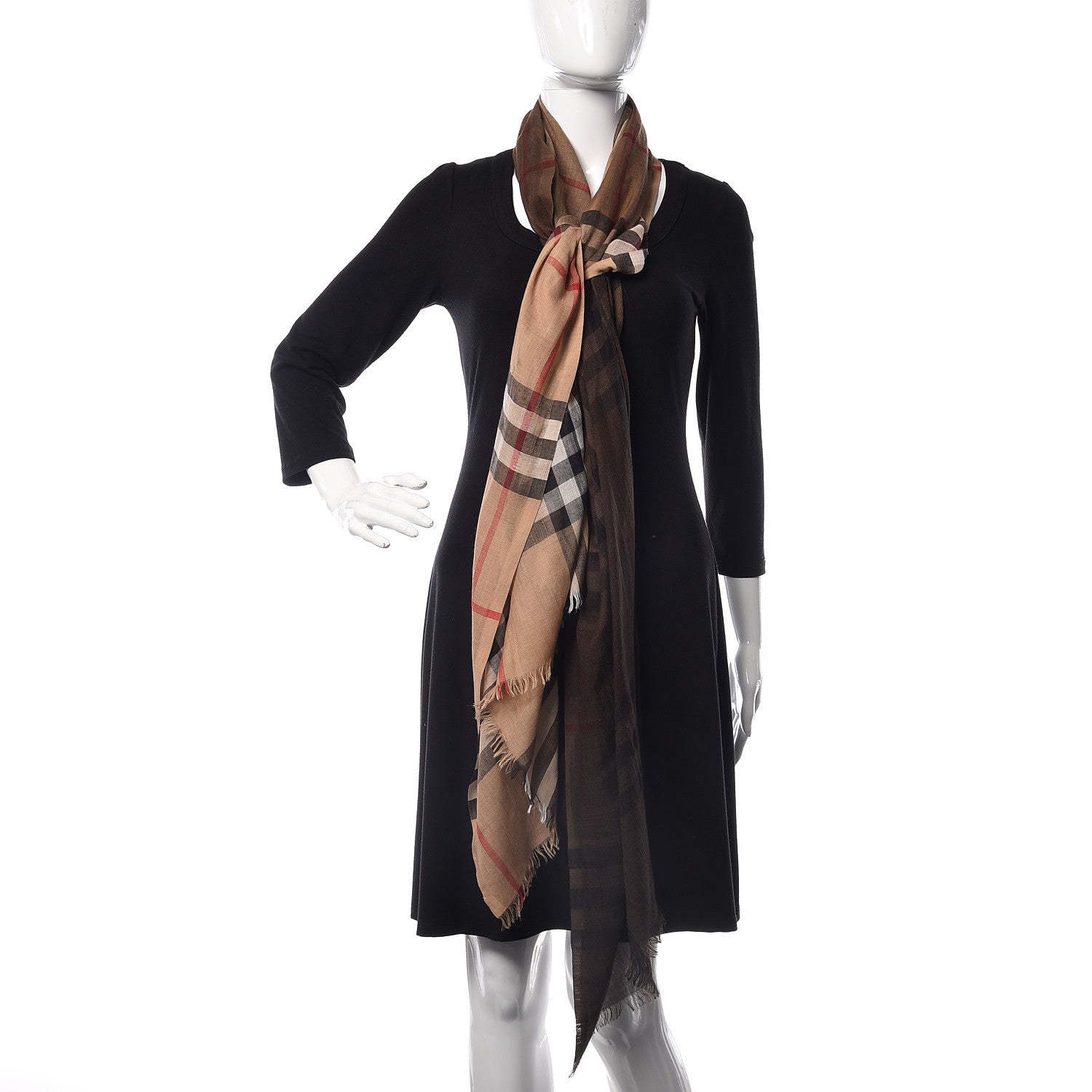 Burberry Wool Silk Gauze Ombre Giant Check Scarf Camel 2 of 4