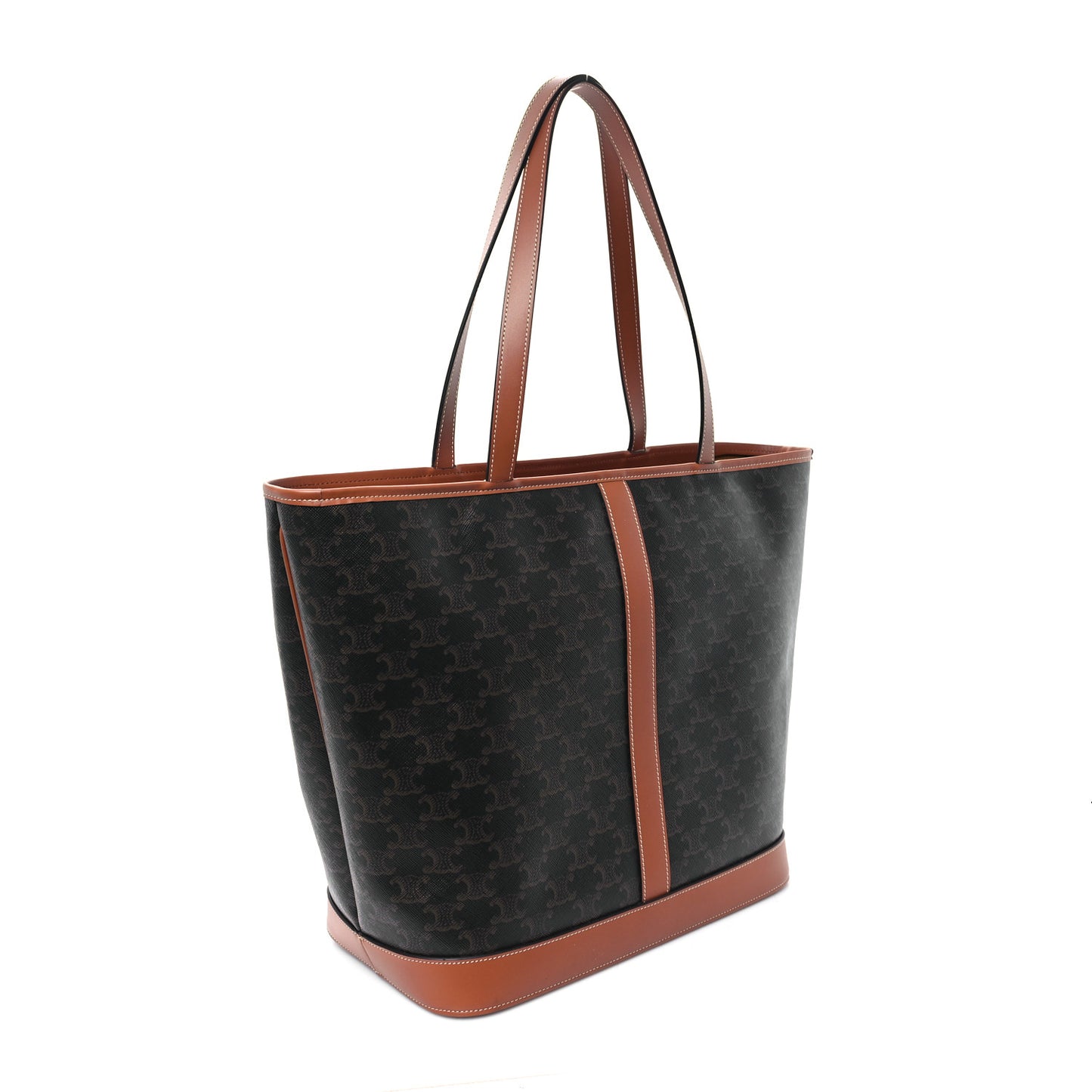 Triomphe Canvas Calfskin Medium Cabas Bag Tan