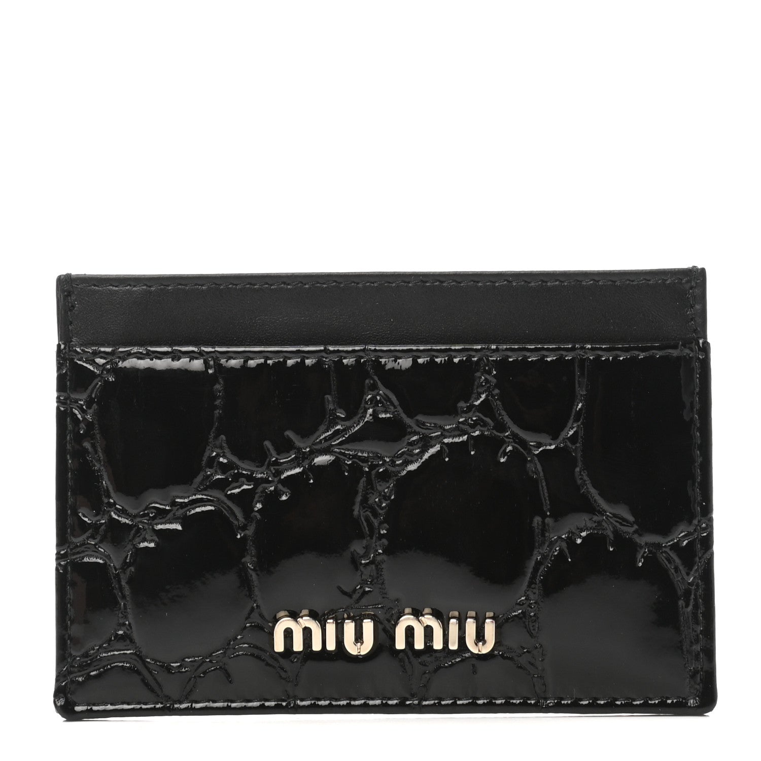 Miu Miu Patent Crocodile Embossed Saint Cocco Card Case Black 1 of 8