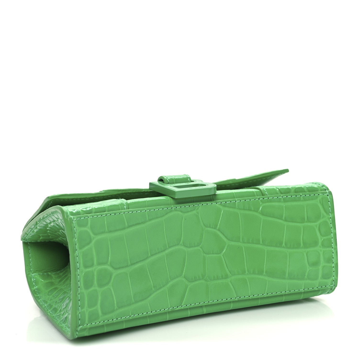 Balenciaga Shiny Calfskin Tonal B Crocodile Embossed Hourglass Top Handle Bag XS Vivid Green 4 of 11