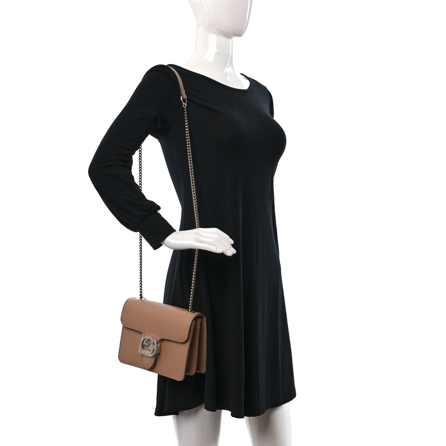 Dollar Calfskin Small Interlocking G Shoulder Bag Camelia