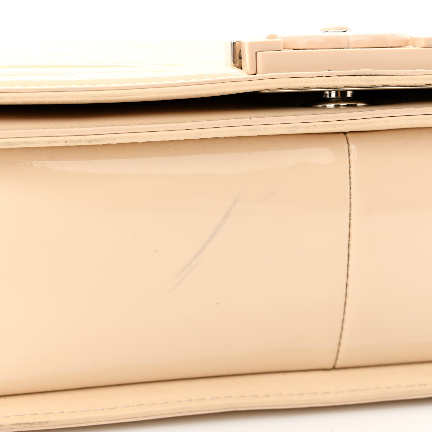 Chanel Patent Calfskin Quilted Medium Plexiglass Boy Flap Beige 15 of 18