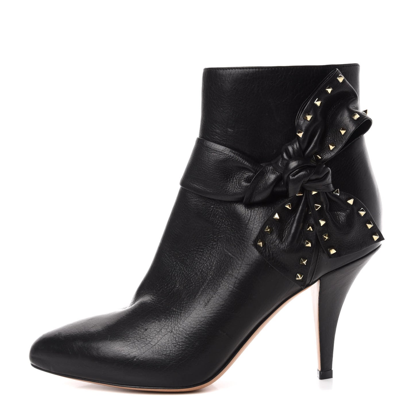 Calfskin Rockstud Bow Embellished Ankle Booties 37.5 Black
