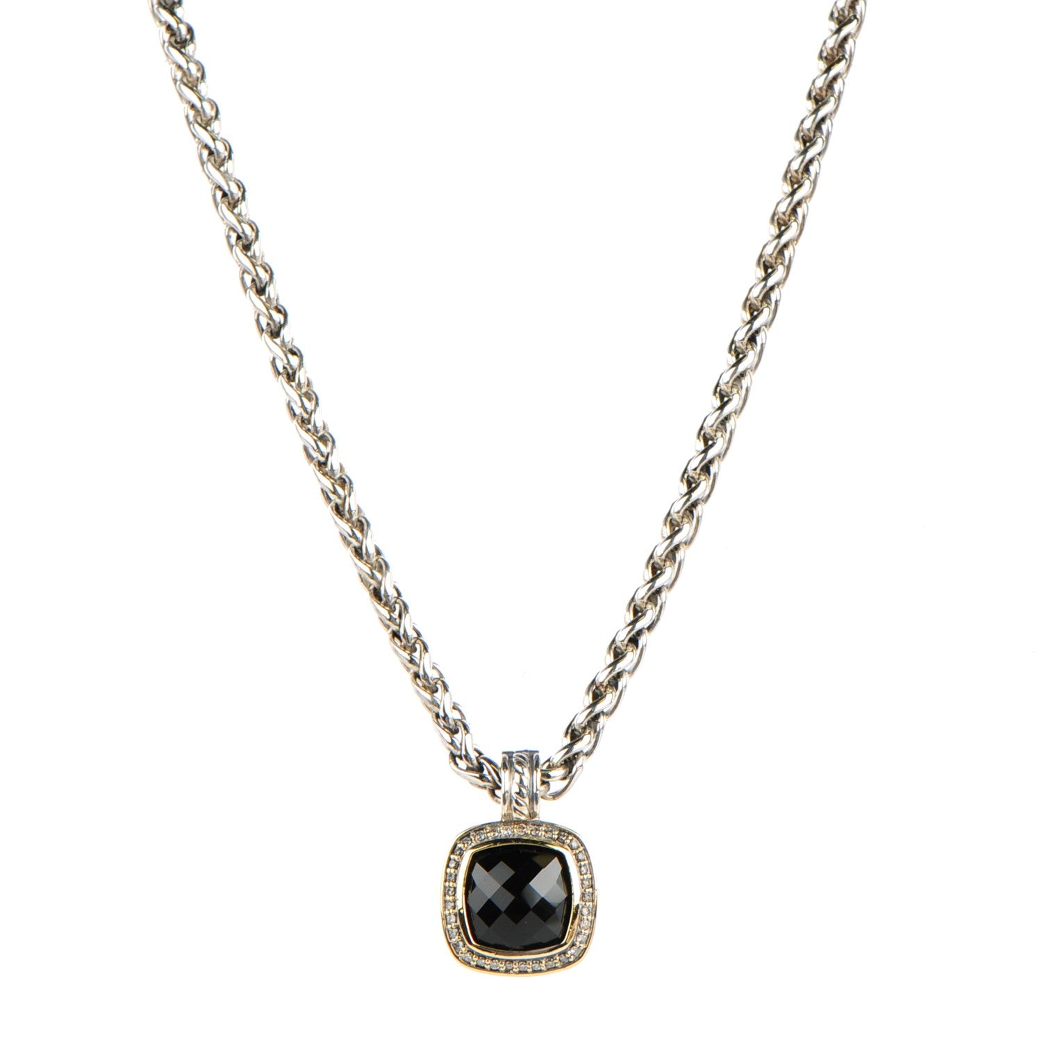 David Yurman Sterling Silver 18K Yellow Gold Black Onyx Pave Diamond 7mm Petite Albion Wheat Chain Necklace 3 of 5