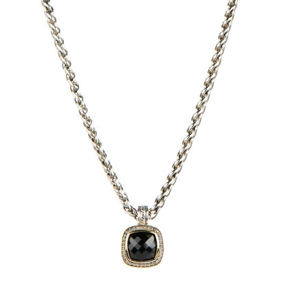 David Yurman Sterling Silver 18K Yellow Gold Black Onyx Pave Diamond 7mm Petite Albion Wheat Chain Necklace 3 of 5